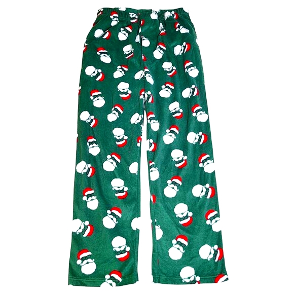 St John's Bay Men's Large Santa Fleece Pajama Pants Green Christmas Pockets SOFT - Picture 1 of 7